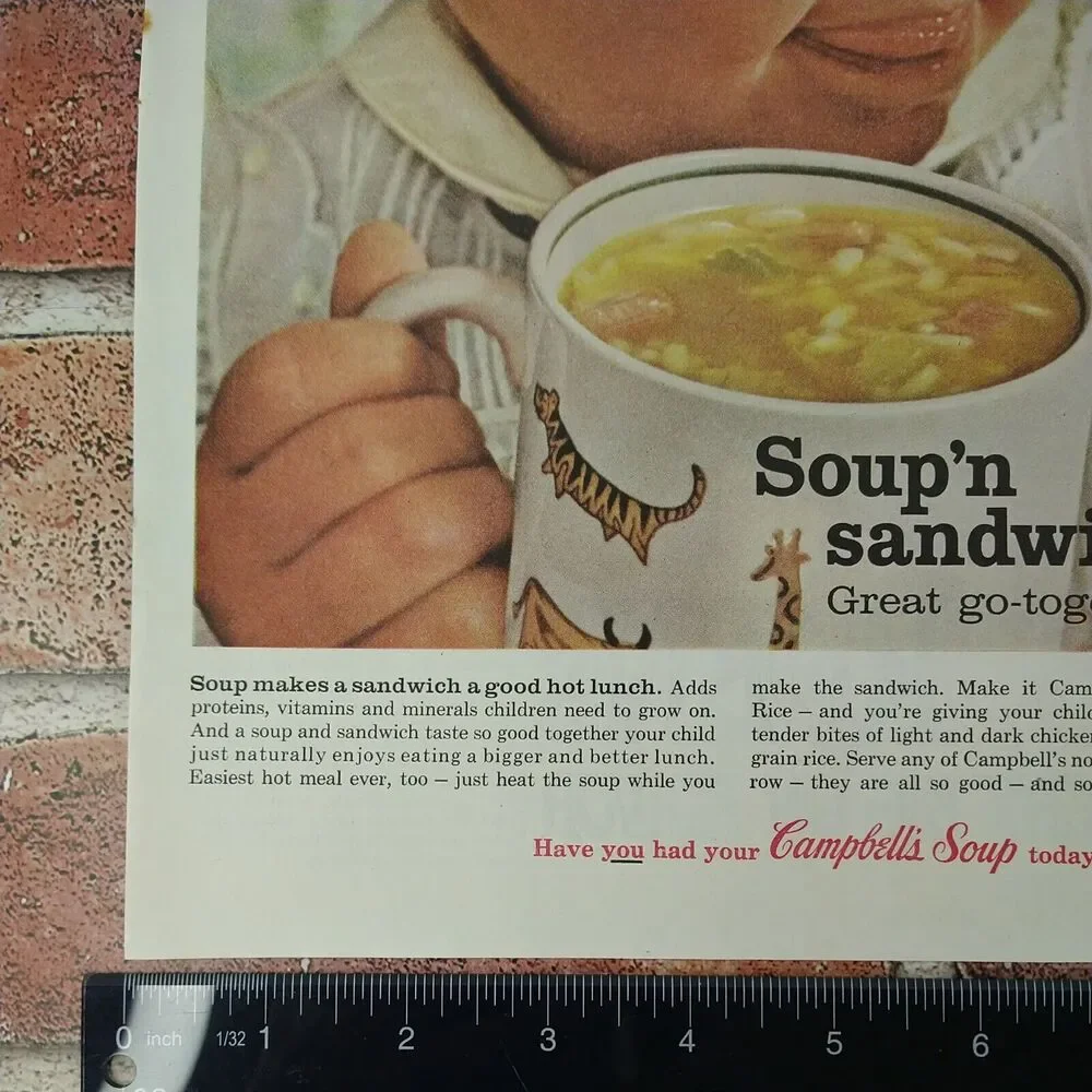 Campbell's Soup N Sandwich - Girl Bowl Chicken Soup - 1961 Vtg PRINT AD Ephemera